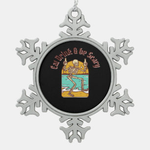 Eat Drink And Be Scary Simple Clean Snowflake Pewter Christmas Ornament