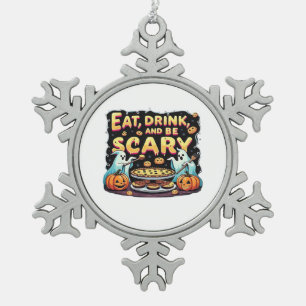 Eat Drink And Be Scary Spooky Bakery Halloween Coo Snowflake Pewter Christmas Ornament