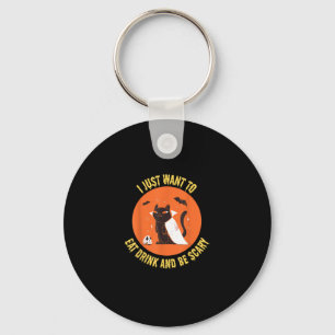Eat Drink And Be Scary Spooky Cat Halloween Key Ring