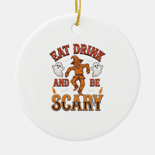 Eat Drink And Be Scary Vintage Halloween Shirt Des Ceramic Tree Decoration