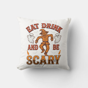 Eat Drink And Be Scary Vintage Halloween Shirt Des Cushion