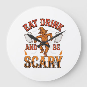 Eat Drink And Be Scary Vintage Halloween Shirt Des Large Clock