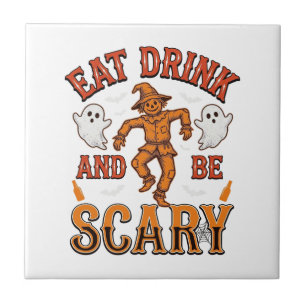 Eat Drink And Be Scary Vintage Halloween Shirt Des Tile