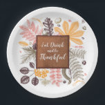 Eat Drink and Be Thankful Paper Plate<br><div class="desc">Sketches of fall and autumn leaves and berries in brown,  coral,  gold and green accent these paper plates with Eat,  Drink and Be Thankful in chic lettering. Perfect for Thanksgiving,  fall or autumn gifts. MATCHING items in our store.</div>