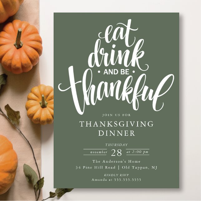 Eat Drink And Be Thankful Thanksgiving Dinner Invitation (Creator Uploaded)
