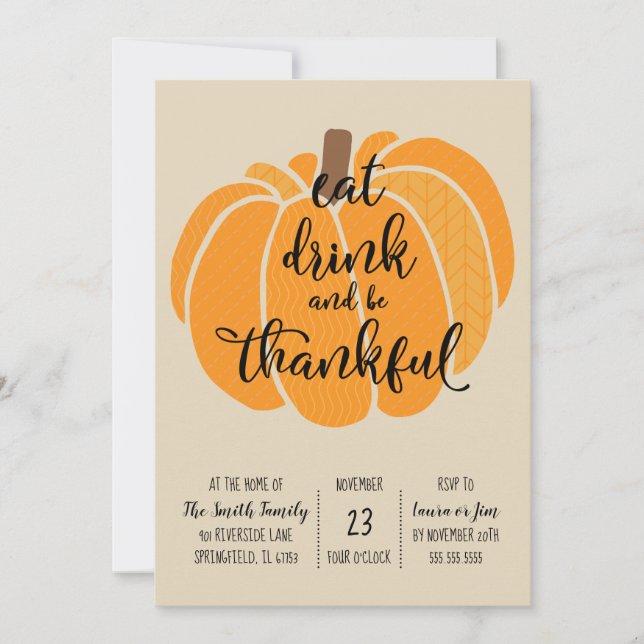 Eat, drink and be thankful-Thanksgiving Dinner Invitation (Front)