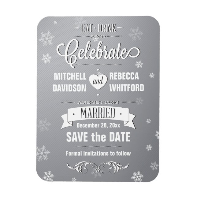 Eat Drink and Celebrate Winter Grey Save the Date Magnet (Vertical)