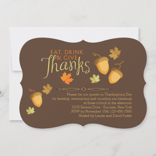 Eat, Drink and Give Thanks Thanksgiving Invitation (Front)