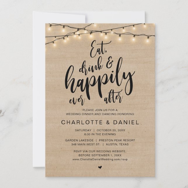 Eat, Drink and Happily Ever After, Wedding Dinner Invitation (Front)