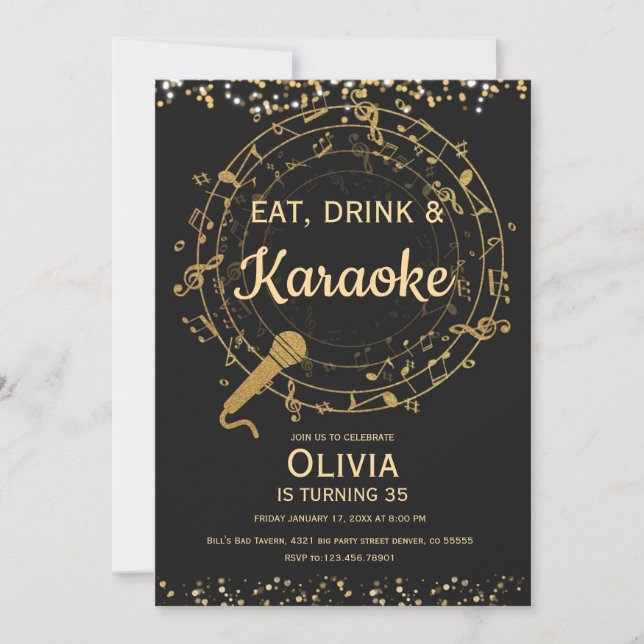 Eat, drink and Karaoke Invitation, Karaoke party Invitation (Front)