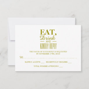 Eat, Drink and Kindly Reply Gold Wedding RSVP Card