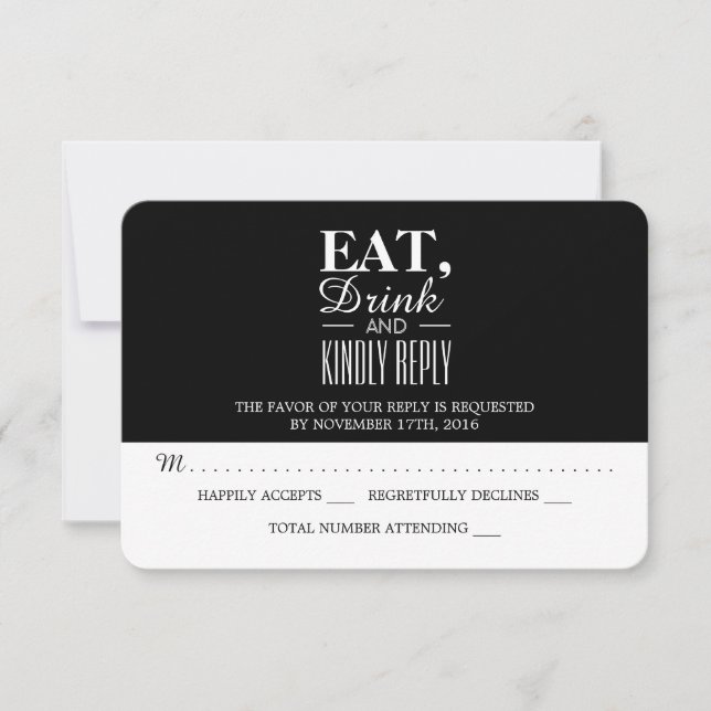 Eat, Drink and Kindly Reply Wedding RSVP Card (Front)