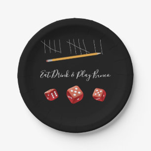 Eat, Drink and Play Bunco Red Black Paper Plate