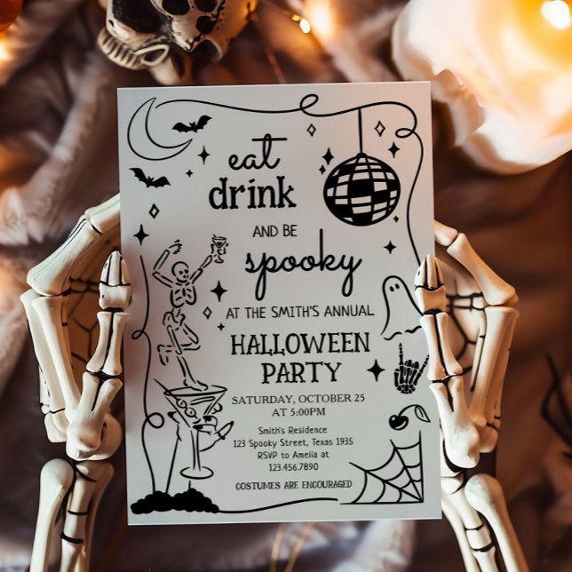 Eat Drink and Spooky Cocktail Halloween Party Invitation (Eat Drink and Spooky Halloween Party Invitation)