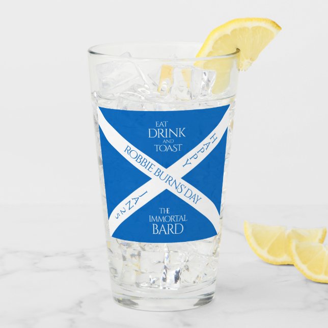 Eat Drink and Toast Robbie Burns Scottish Flag Glass (Back Ice)