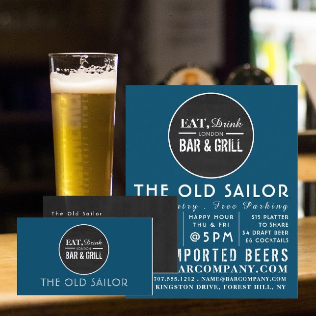 Eat, Drink Bar & Grill Logo, Pub/Brewery Business Card (Creator Uploaded)