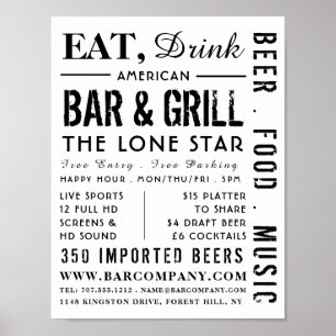 Eat, Drink Bar & Grill, Pub/Brewery Advertising Poster