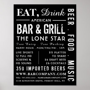 Eat, Drink Bar & Grill, Pub/Brewery Advertising Poster