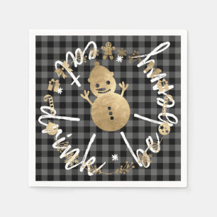 Eat Drink Be Berry Snowman Christmas Buffalo Grey Napkin