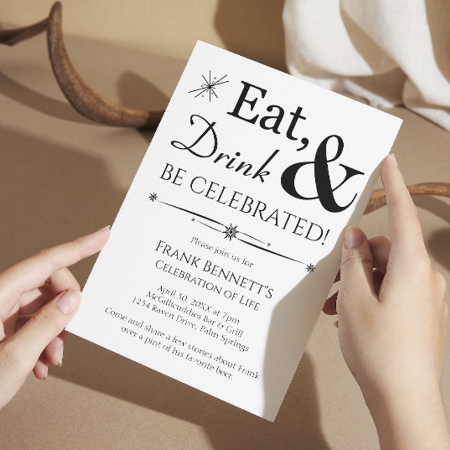 Eat Drink Be Celebrated Retro Celebration of Life Invitation (Creator Uploaded)