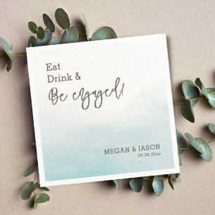Eat Drink Be Engaged Dusty Blue Engagement Party Napkin