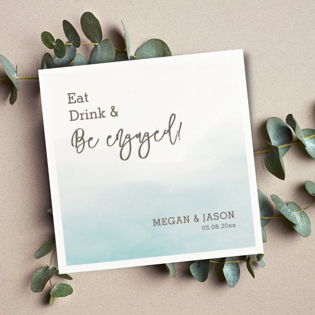 Eat Drink Be Engaged Dusty Blue Engagement Party Napkin (Creator Uploaded)