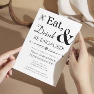 Eat Drink Be Engaged Retro Engagement Party Invitation