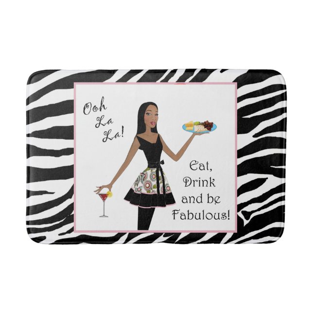 "Eat, Drink & Be Fabulous!" African American DIVA Bath Mat (Front)
