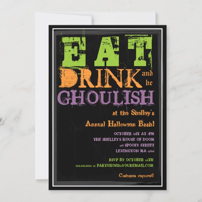 Eat, Drink & Be Ghoulish! Halloween Party Invitation (Front)