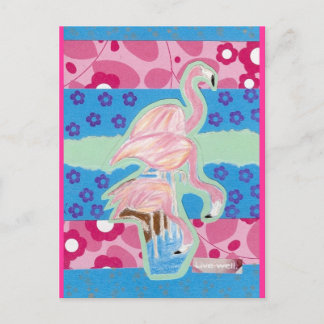 Eat, Drink, Be Happy Flamingos Postcard