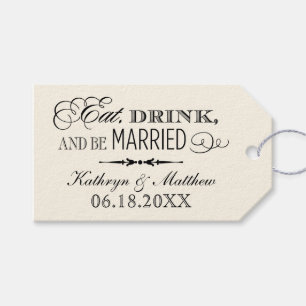 Eat Drink Be Married Black Ivory Monogram Favour Gift Tags