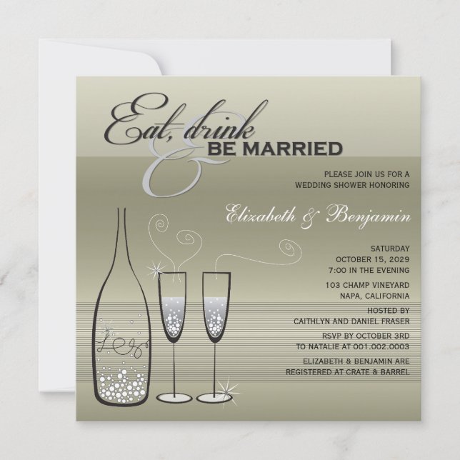Eat Drink Be Married Champagne Wedding Shower Invitation (Front)