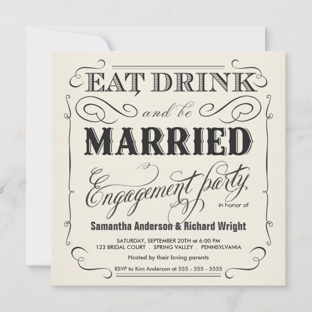 Eat Drink be Married Engagement Party Invitations (Front)