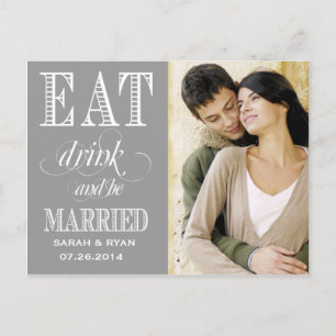 Eat Drink & Be Married Grey Wedding Save the Date Announcement Postcard