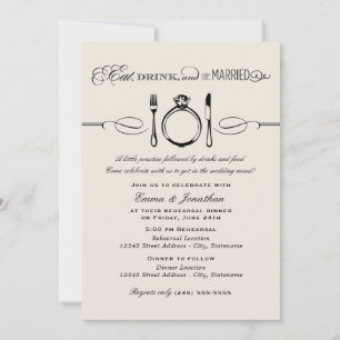 Eat Drink Be Married Ivory Rehearsal Dinner Invitation