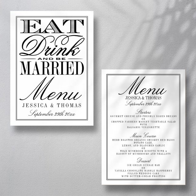 Eat, Drink & Be Married Modern Black/White Wedding Menu (Creator Uploaded)