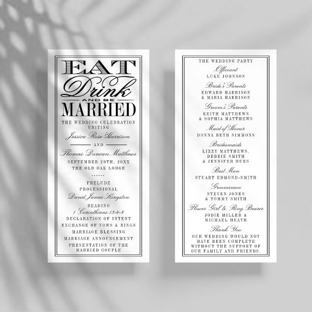 Eat, Drink & Be Married Modern Black/White Wedding Programme (Creator Uploaded)