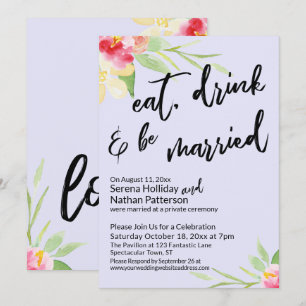 Eat, Drink & Be Married Painted Flowers Lavender Invitation