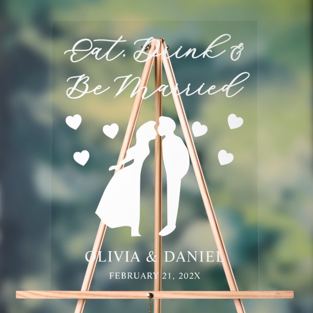 Eat, Drink & Be Married Personalized Wedding Acrylic Sign (Neutral)