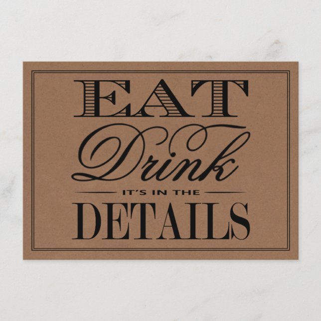 Eat, Drink & Be Married Rustic Kraft Wedding Enclosure Card (Front)