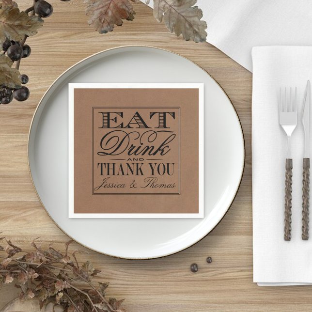 Eat, Drink & Be Married Rustic Kraft Wedding Napkin (Creator Uploaded)