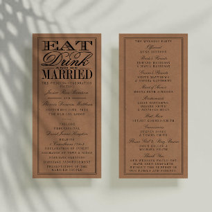 Eat, Drink & Be Married Rustic Kraft Wedding Programme