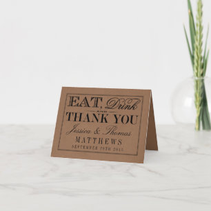 Eat, Drink & Be Married Rustic Kraft Wedding Thank You Card
