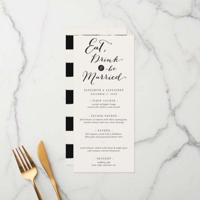Eat Drink & Be Married Trendy Script Chic Wedding Menu (Front/Back In Situ)