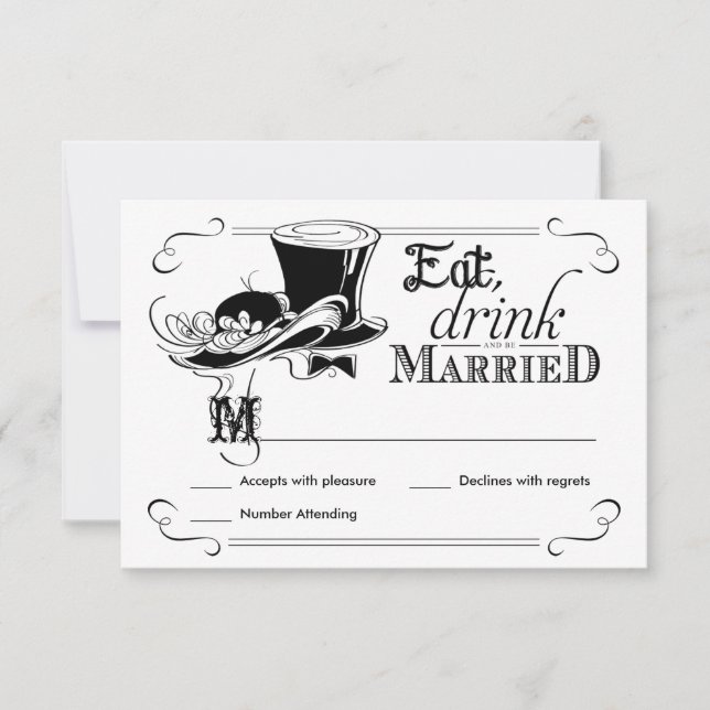 Eat Drink be Married Vintage RSVP Reply Cards (Front)