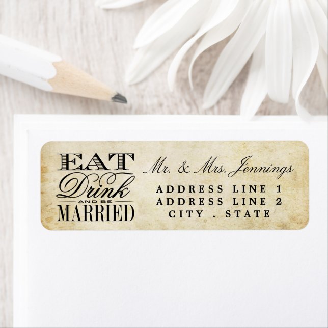 Eat, Drink & Be Married Vintage Wedding Labels (Insitu)