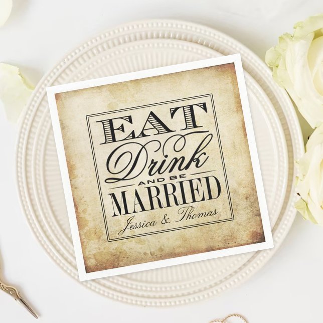 Eat, Drink & Be Married Vintage Wedding Napkin (Creator Uploaded)