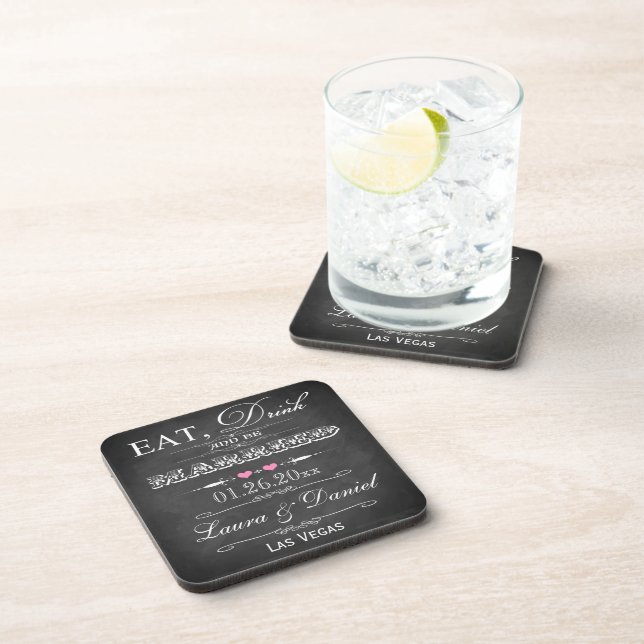 Eat, Drink & Be Married Wedding Coaster Set (6) (Right Side)