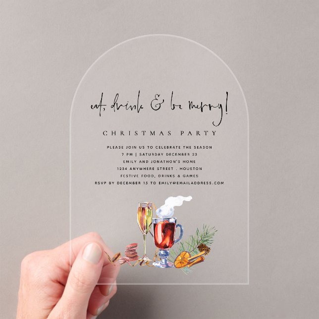 Eat Drink Be Merry Christmas Acrylic Invitations (Insitu (Handheld))