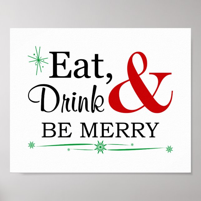 Eat, Drink & Be Merry Christmas Art Poster (Front)